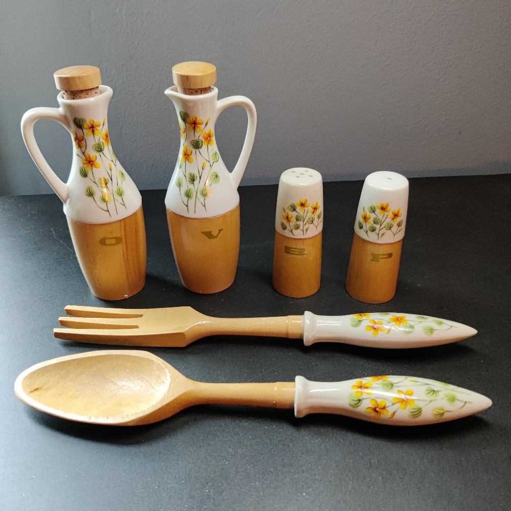 Vintage 6 Piece Salad Set Countrycore Floral S. S. Kresge Company Made in Japan